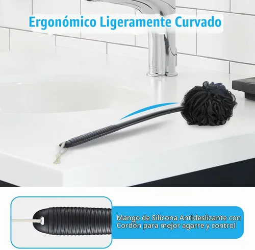 Vista 4 de VANZAVANZU Juego de esponjas de lufa exfoliantes para el cuerpo, esponja de plástico antideslizante de 17 pulgadas con mango de esponja de ducha