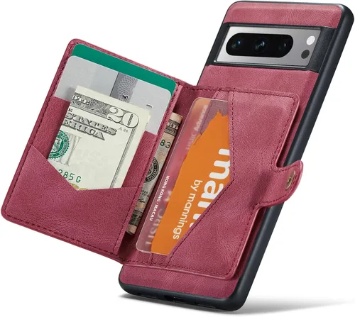 Vista 9 de Funda para Google Pixel 8 2023, cartera magnética desmontable con ranura para efectivo, soporte de carga inalámbrica con función de soporte
