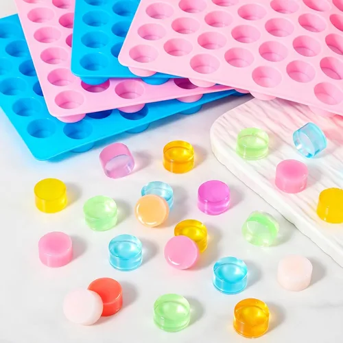 Vista 4 de 4 moldes de silicona para caramelos, 55 cavidades antiadherentes redondos Azul+rosa: 4 piezas