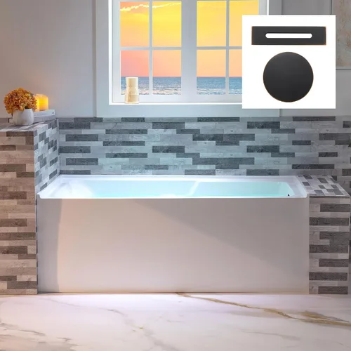 Vista 12 de WOODBRIDGE Bañera rectangular de acrílico de 60 pulgadas en blanco con drenaje derecho, drenaje desplegable de níquel cepillado incluido BA6030R