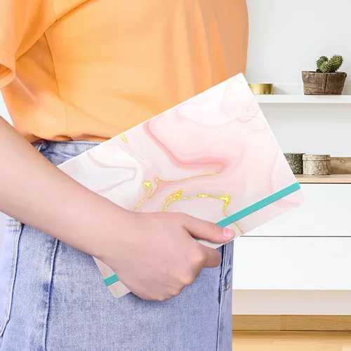 Vista 6 de Cuaderno rayado, tapa dura de mármol rosa, tamaño mediano de 5.7 x 8.4 pulgadas, 160 páginas de papel grueso, bonito cuaderno estético A5 con rayas