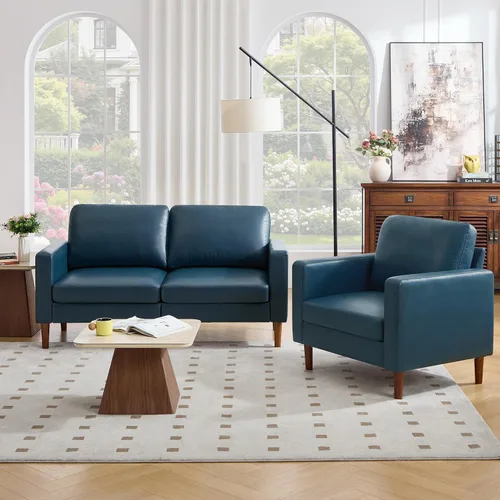 Vista 38 de Kingfun Silla decorativa, sillas de sala de estar, sillón de lectura de chenilla, de mediados de siglo con pie de madera maciza, decoración moderna
