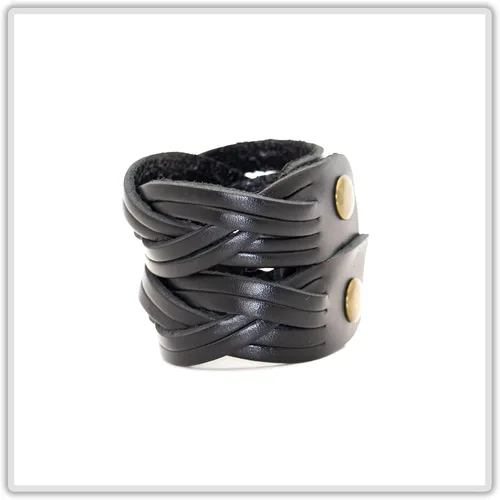 Vista 6 de Brazalete de cuero ancho con correa trenzada punk