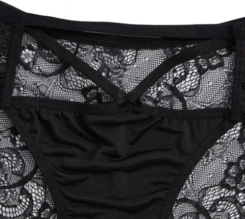 Vista 3 de MakeMeChic Conjunto sexy de 6 piezas de bragas con corte de encaje en contraste con estampado de leopardo para mujer, Leopardo