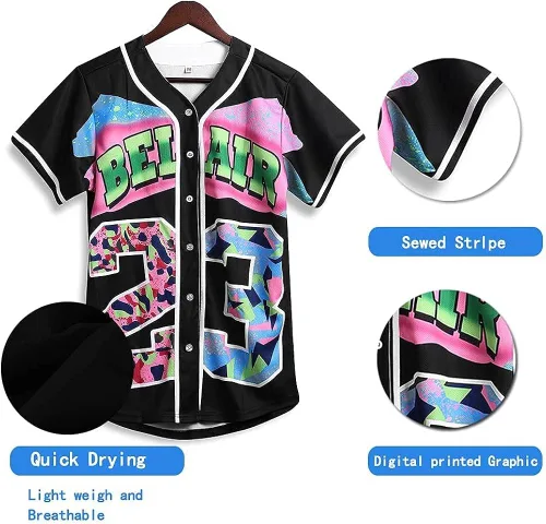 Vista 6 de Amzdest Ropa de los años 90 para mujer traje unisex de hip hop para fiesta camiseta de béisbol Bel Air camisa de manga corta con botones