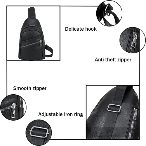 Vista 6 de Sunwel Fashion Riñonera ligera con 4 bolsillos con cremallera, estilo casual, cangureras, pequeña cruzada para mujer, Negro -, Mochila casual