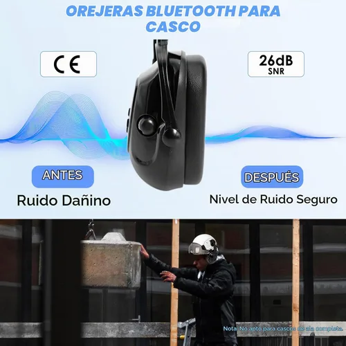 Vista 6 de Aolamegs Orejeras con Bluetooth para casco duro, NRR de 26 db, con cancelación de ruido, orejeras para llamadas, música, protección auditiva