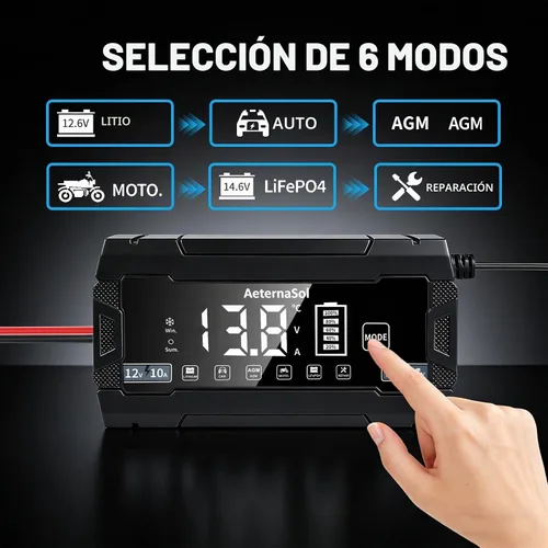 Vista 5 de Cargador de batería inteligente 10A, cargador de batería de coche 12V/24V 12V 12A