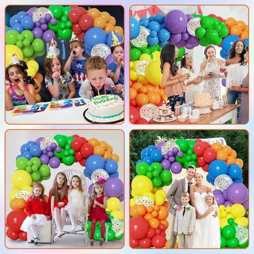 Vista 6 de Kit de arco de guirnalda de globos de colores para bricolaje, kit de arco de globos arcoíris con diferentes tamaños de 5, 10, 12, 18 pulgadas