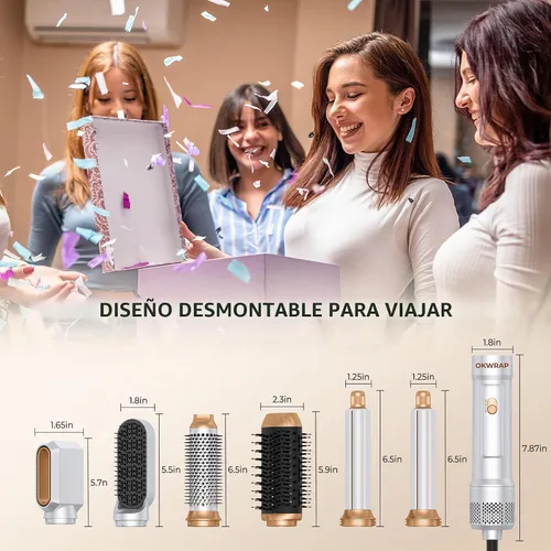 Vista 5 de Cepillo secador de pelo 6 en uno, rizador de aire, cepillo redondo de 800 W, cepillo iónico para mujer, cepillo de aire caliente, herramientas