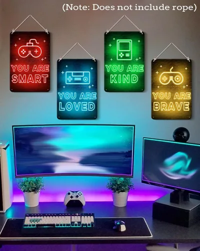 Vista 7 de PHOPAGO 4 piezas de letreros de neón para pared de juegos, decoración de habitación de jugador, letreros de pared con citas inspiradoras, 30x20