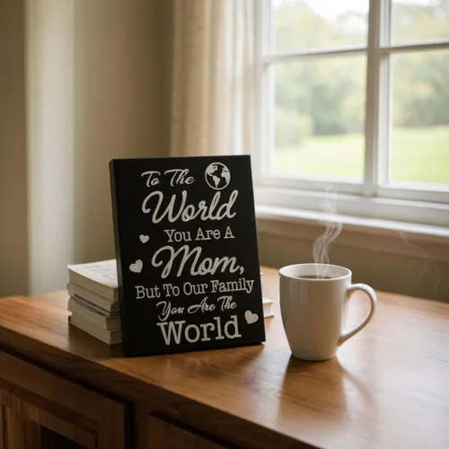 Vista 8 de JennyGems Regalos para mamá y letrero sentimental para el Día de la Madre "To Our Family You Are The World" Mom Cite Saying Regalos para mamá