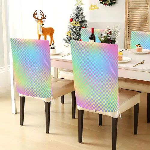 Vista 4 de Juego de 6 fundas decorativas de diseño láser colorido a rayas para silla para festivales (Pascua, graduación, etc.) fundas extraíbles para sillas