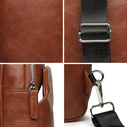Vista 7 de Bolso bandolera pequeño para hombre, mochila bandolera de piel sintética para viajes, ciclismo