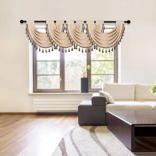 Vista 6 de ELKCA Cenefa Swag de Cascada de Chenilla Gruesa Beige para Sala de Estar Cortinas de Cenefa Pequeñas para Cocina, Paquete de 1