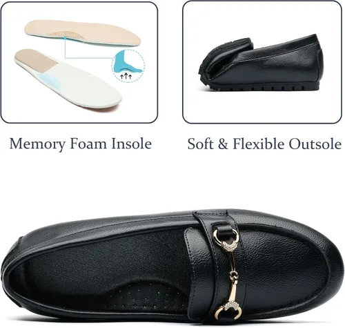 Vista 5 de Women's Wide Casual Comfort Loafers Slip on Flat Shoes Women's Penny Loafers with Arch Support Women Dressy Buckle Moccasions