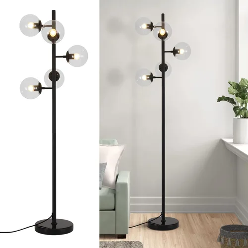 Vista 12 de KCO Lighting Five Globe - Lámpara de pie moderna de mediados de siglo, pantalla de vidrio de leche, acabado negro, base de mármol para sala de estar
