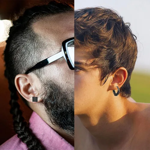 Vista 5 de Aretes para hombre 18 pares de aretes quirúrgicos de acero inoxidable para hombres y mujeres aretes de circonita cúbica aretes de aro colgantes