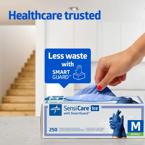 Vista 7 de Medline SensiCare Guantes de examen de nitrilo azul hielo, 250 unidades, talla pequeña, sin polvo, desechables, no fabricados con látex de caucho