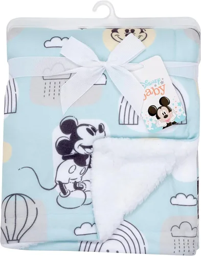 Vista 5 de Lambs & Ivy Disney Baby Classic Mickey Mouse - Manta de forro polar suave azul/blanco