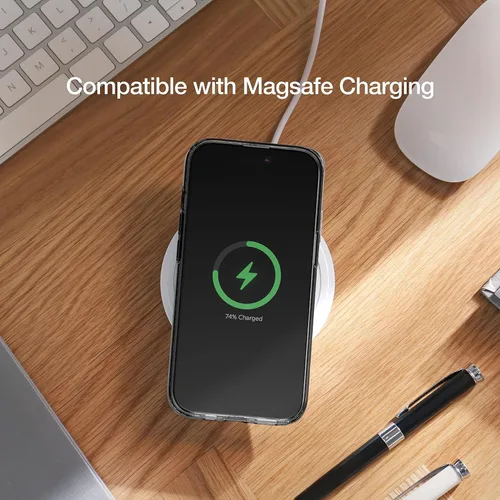 Vista 3 de ENCASED Funda transparente para iPhone 15 con agarre magnético extraíble, soporte plano plegable para teléfono (compatible con MagSafe)