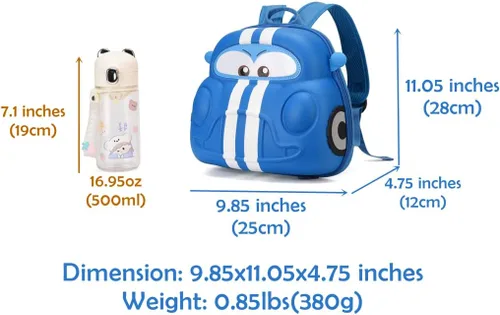 Vista 2 de Mochila para niños pequeños de coche,Bolsas para niños preescolares,Mochila de dibujos animados 3D para niños, Azul, Mochila Daypack