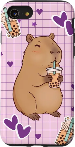 Vista 18 de Funda Kawaii Anime Capybara Beber Boba Bubble Tea Kids Girls para iPhone 17