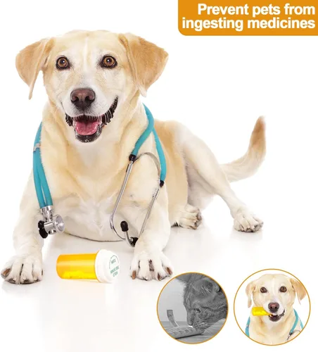Vista 5 de Frascos reversibles con pestaña para el pulgar con receta médica, botella de píldoras, frascos de farmacia recetada, tapa reversible con animales