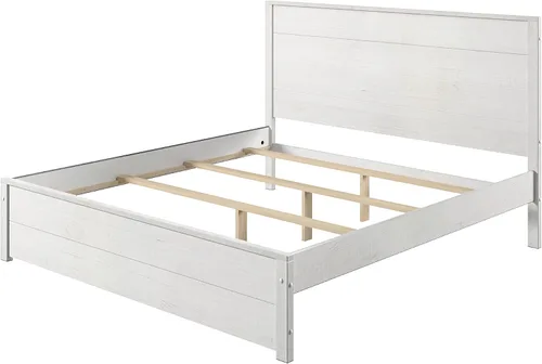 Vista 8 de Camaflexi Hampton Marco de cama rústico de madera maciza con cabecero, soportes de listones de madera, tamaño Queen, acabado blanco costero