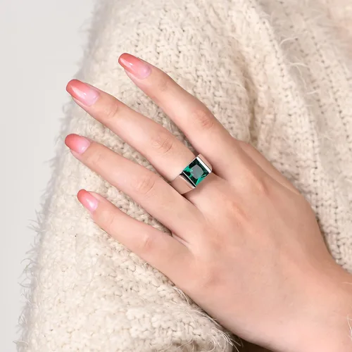 Vista 5 de Anillos de plata de ley con zafiro esmeralda creada para hombres y mujeres, piedra preciosa verde y azul, anillos chapados en oro blanco de 14