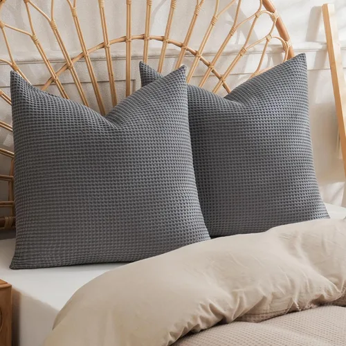 Vista 24 de PHF Funda de almohada 100% algodón con tejido de gofre, 22 x 22 pulgadas, sin relleno, paquete de 2 elegantes fundas de almohada cuadradas
