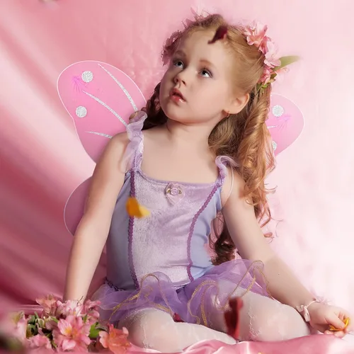 Vista 7 de Juego de 24 alas de hada, mariposa y ángel, alas de mariposa para niñas, coloridas varitas de hadas para niños, fiesta de disfraces, Halloween