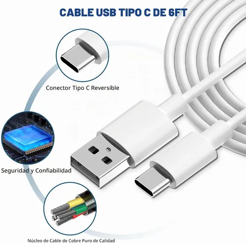 Vista 4 de Cargador rápido para cable de carga rápida tipo C de 6 pies de Samsung