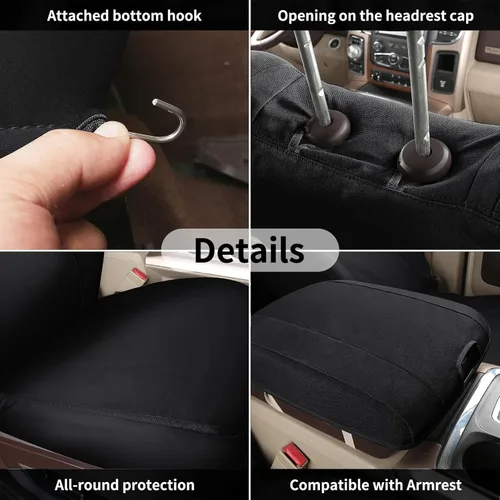Vista 15 de Coverado Chevy Silverado - Juego completo de fundas de asiento de lona impermeables, apto para Silverado GMC Sierra 2007-2013 y 2019-2025 1500 Negro