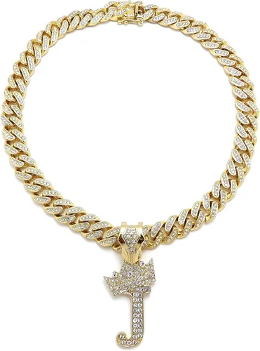 Vista 3 de BLINGFACTORY Colgante de cadena cubana con inicial de alfabeto de Hip Hop y 0.472in de 18 pulgadas con cerradura completa de caja de hielo