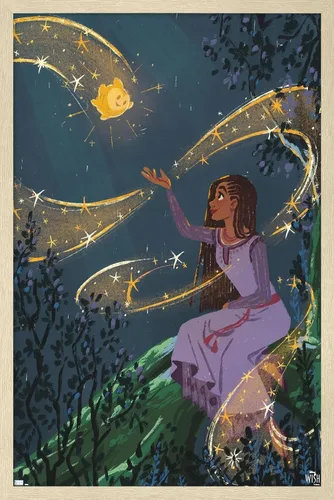 Vista 7 de Trends International Disney Wish - Póster de collage 2 (Asha & Star), 22.4 pulgadas de largo x 14.7 pulgadas, versión enmarcada en madera de granero