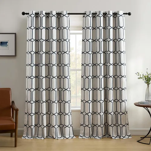 Vista 8 de Elrene Home Fashions Kaiden - Cortina geométrica de oscurecimiento de habitación, panel único, 52" ancho x 84" largo (1 panel), negro