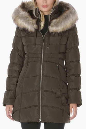 Vista 2 de LAUNDRY BY SHELLI SEGAL Chaqueta acolchada con capucha 34 para mujer con ribete de piel sintética