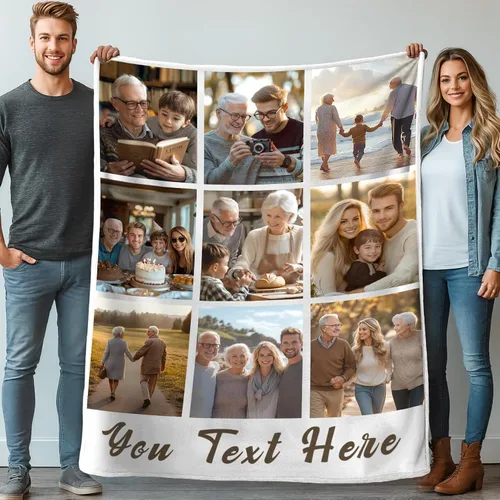Vista 11 de Mantas personalizadas con 1 foto y texto impreso en Estados Unidos Manta personalizada con imagen de 30 x 40 pulgadas Mantas personalizadas