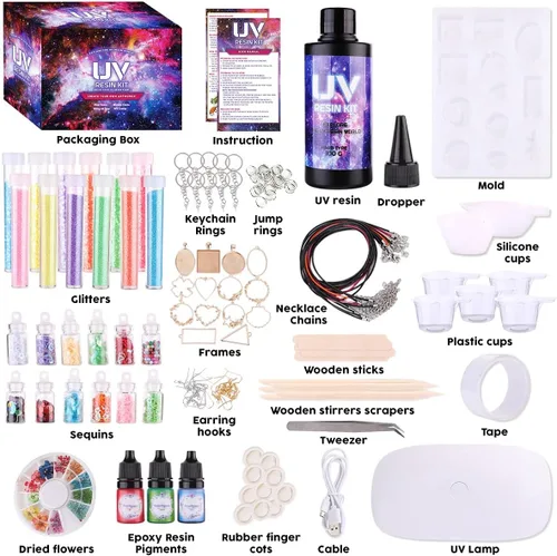 Vista 3 de Insnug Kit de fabricación de joyas de resina UV con moldes de silicona, luz UV, kits de bricolaje, kits de fabricación de pulseras, suministros