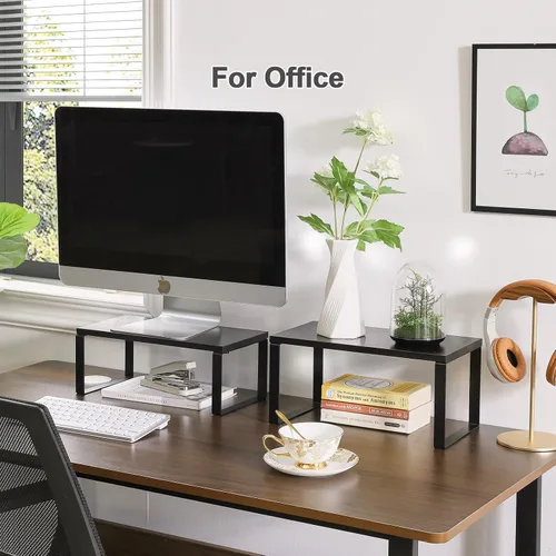 Vista 2 de YMYNY UHSR002B - Organizador de estantes de gabinete, estantes de encimera, juego de 2, estantes de especias de cocina, apilables, estantes de Negro