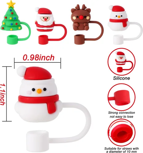 Vista 3 de Avky 4 tapas de paja de Navidad para copa Stanley, 0.394 in, 0.4 pulgadas, accesorios de Navidad con vaso de 30 y 40 onzas con asa, a prueba