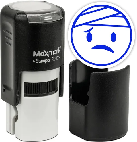 Vista 103 de MaxMark Sello de Emoji Autoentintado Redondo - Enojada - Tinta Negra