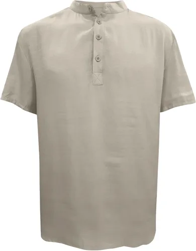 Vista 2 de Men's Stand Collar Casual Cotton Linen Henley Shirts Front Placket Button Up Short Sleeve Hippie Beach T-Shirt