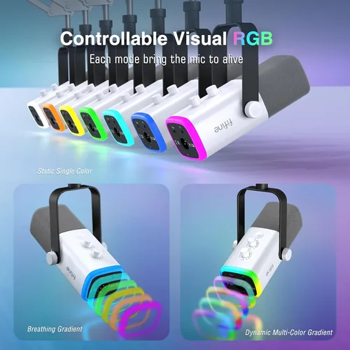 Vista 5 de FIFINE - Kit de micrófono para juegos XLR/USB, set de micrófono dinámico para transmisión para PC, micrófono de computadora para grabación de Blanco