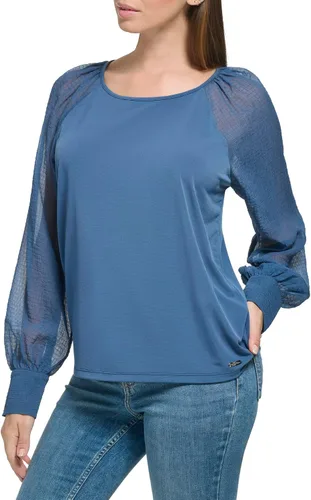 Vista 2 de Calvin Klein Blusa de manga de jersey mate para mujer, con botones, para uso diario