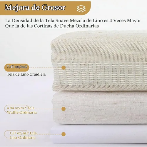 Vista 2 de Cortina de Ducha Pequeña para Cabina Estilo Boho Granja con Borla, Conjunto de Cortina de Ducha de Baño de Lino Bohemio Francés Rústico Elegante