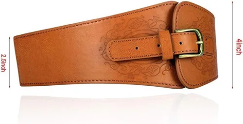 Vista 2 de YYHJM Cinturón de corsé elástico para mujer, cinturón elástico de piel sintética, cinturón de cintura elástico, Marrón