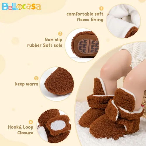Vista 25 de Botines de forro polar para bebés, niños y niñas, pantuflas antideslizantes con agarre suave, zapatos de calcetín para recién nacidos, cuna