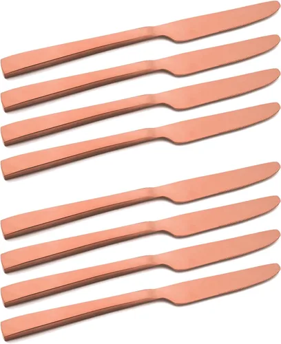 Vista 12 de Juego de cubiertos de oro rosa de 20 piezas, cubiertos de acero inoxidable 18/10, juego de vajilla resistente, incluye cuchillo, tenedor/cuchara